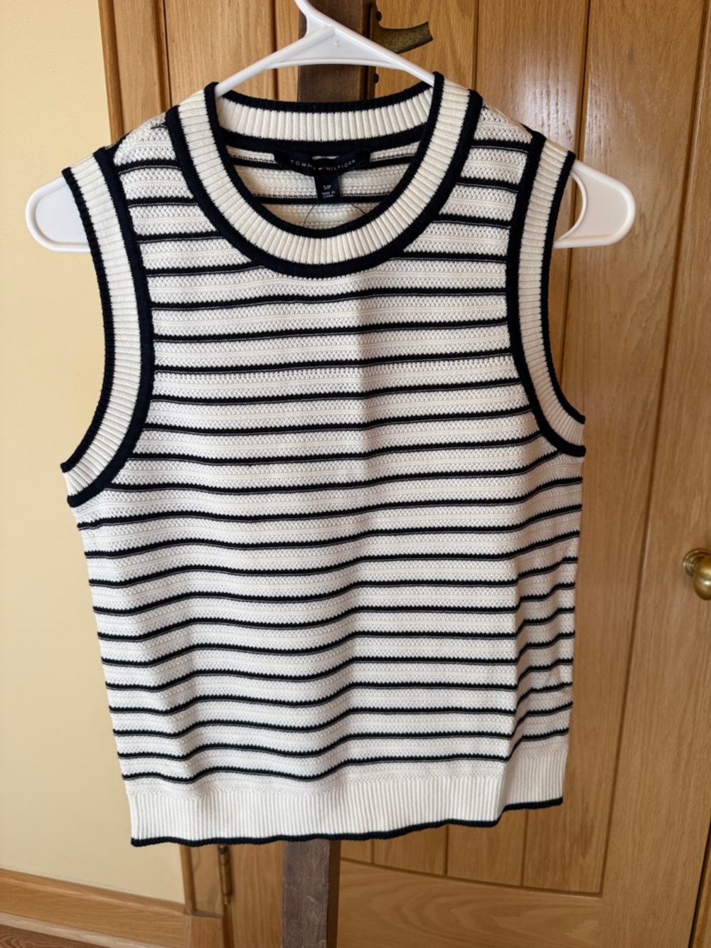 Tommy Hilfiger Black & White Striped Sleeveless Knit Tank